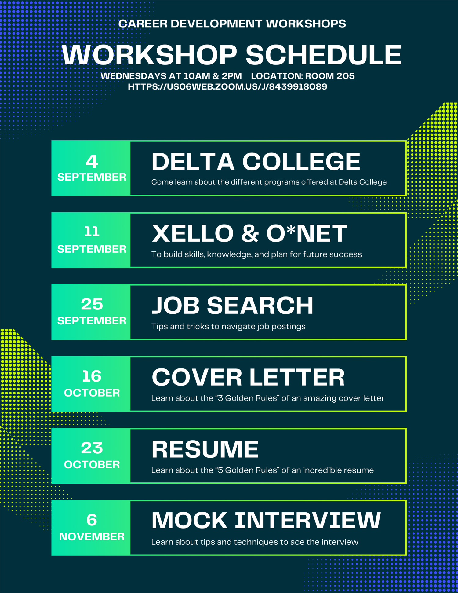  Career Development Workshop Schedule